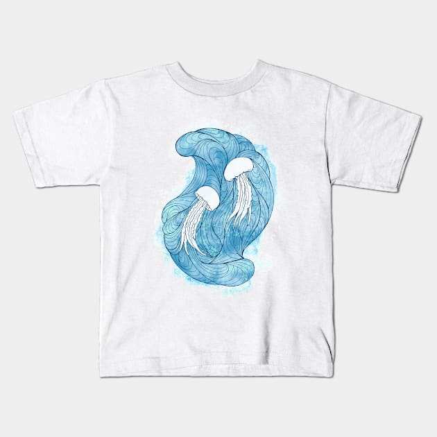 Jellyfish into the blue Kids T-Shirt by rakelittle